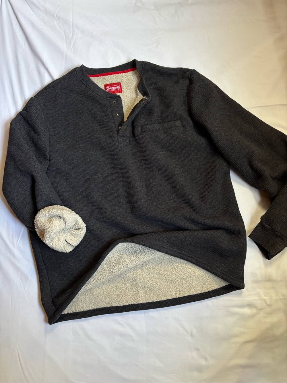 Coleman Men’s XL Black/Charcoal Heather Sherpa Lined Bonded Waffle Knit Henley